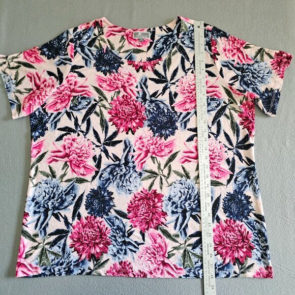 JM Collection Floral Top Woman 2X Short Sleeve Pink Blue Stretch Embellished - Picture 10 of 11